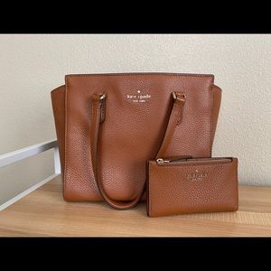 Kate Spade Medium Brown Handbag and Wallet Bundle